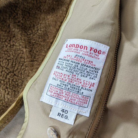 Men's Vintage London Fog Khaki Jacket with Removable Faux Fur Lining, Full Zip - Picture 11 of 14